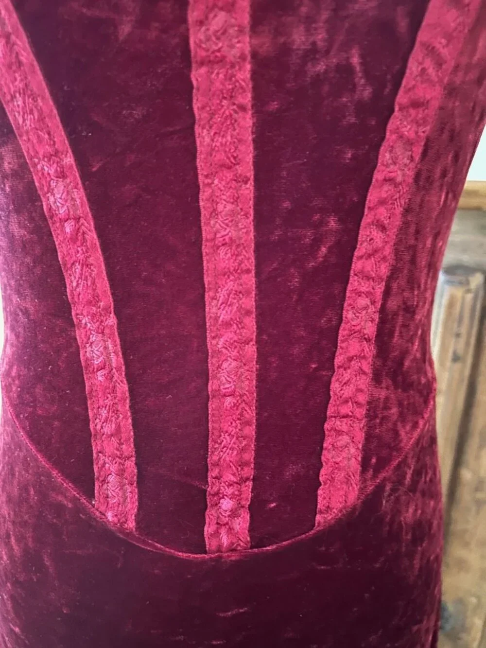 Vintage Betsey Johnson New York Crimson Velvet Corset Dress - Picture 5 of 9